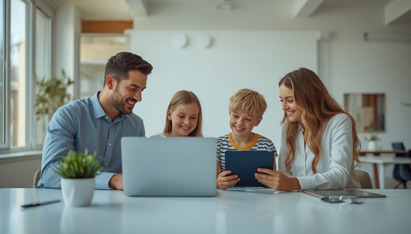 Familie care accesează servicii de asigurare online pe platforma Polita.md